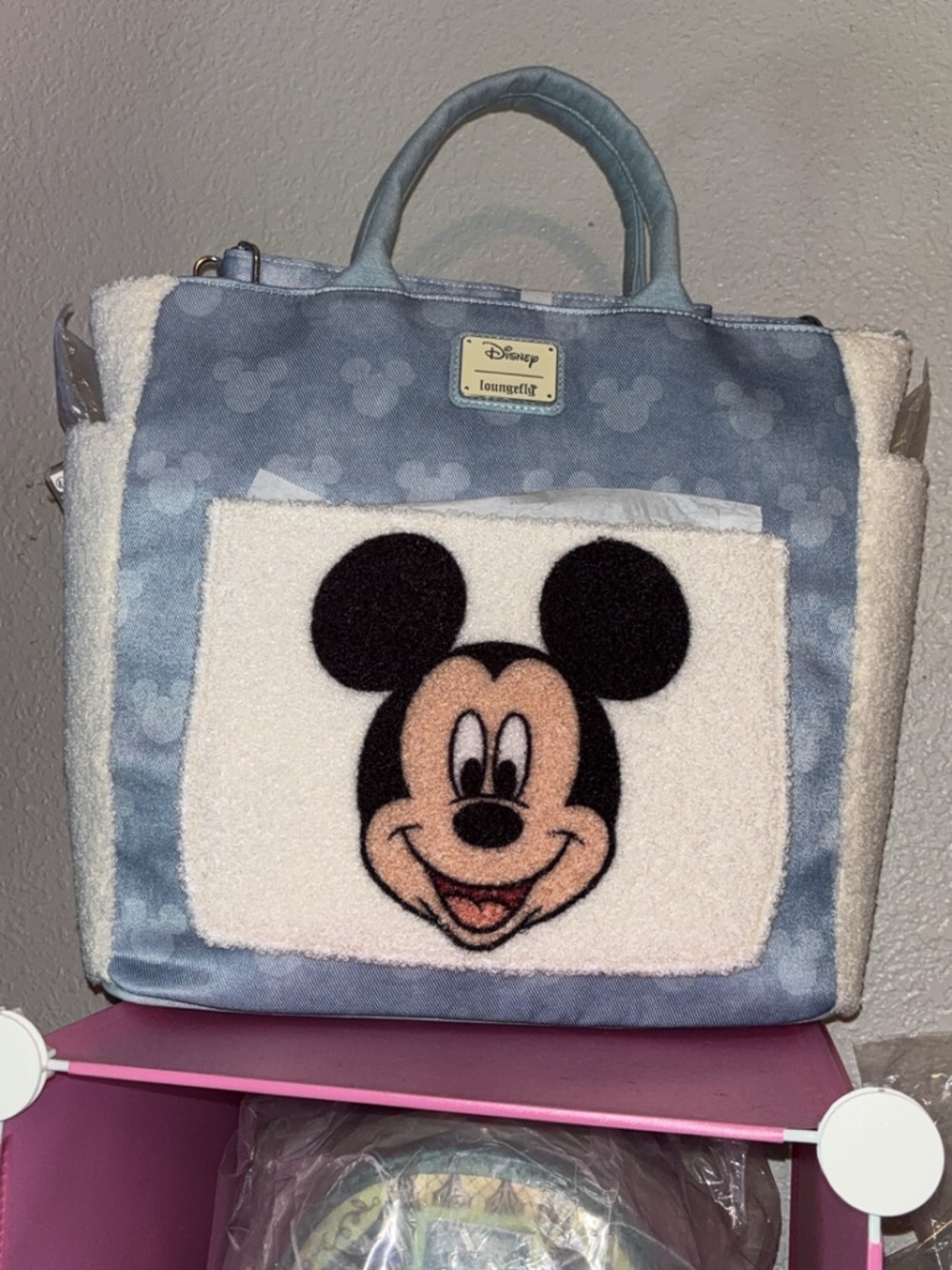 Loungefly Light Blue Mickey Mouse Plush Panel Tote